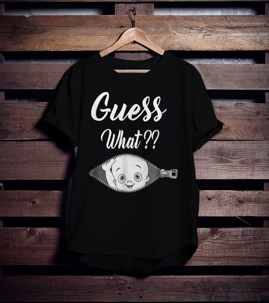 Guess What Pregnancy Announcement Expectant Mom Tee Zipper Baby Reveal T-Shirt