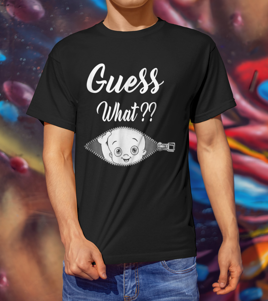 Guess What Pregnancy Announcement Expectant Mom Tee Zipper Baby Reveal T-Shirt