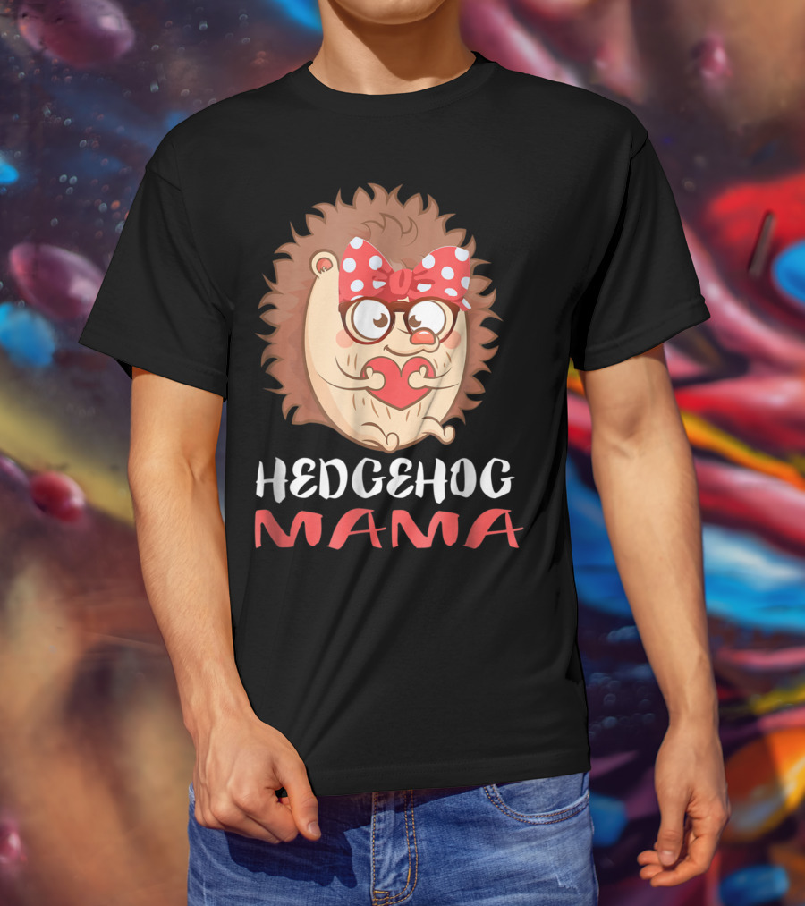 Hedgehog Mama Pet Lover Owner Mom With Glasses And Polka Dot Bow T-Shirt