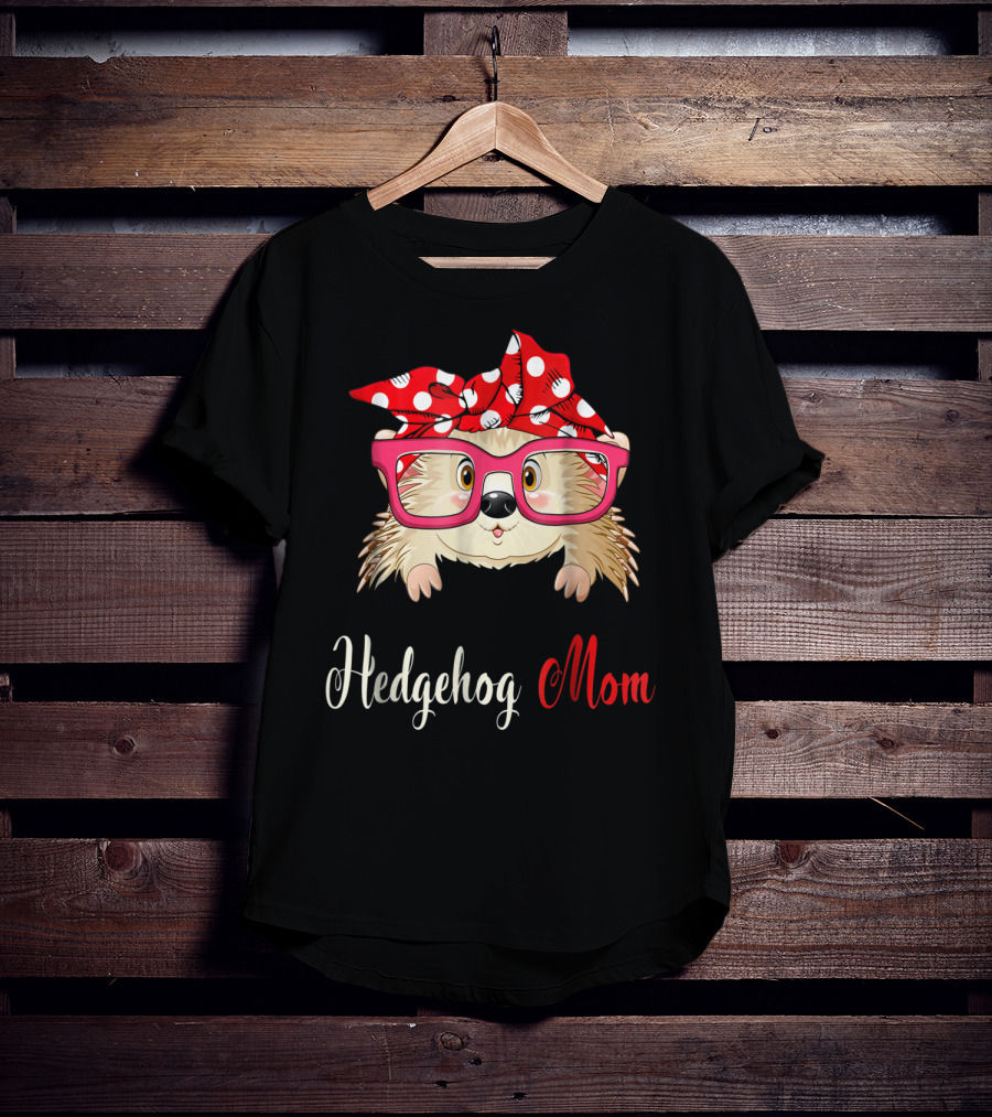 Hedgehog Mom Awesome Present54 Cute Glasses Polka Dot Bow T-Shirt