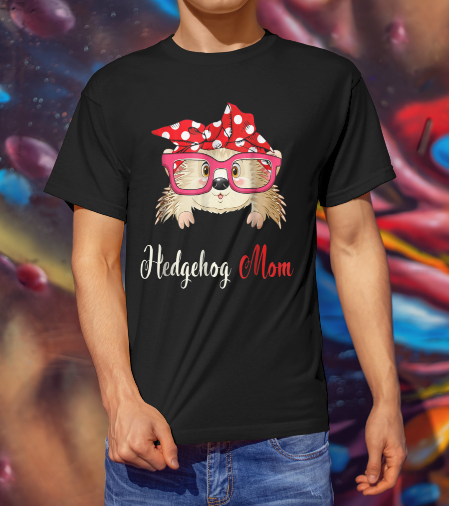 Hedgehog Mom Awesome Present54 Cute Glasses Polka Dot Bow T-Shirt