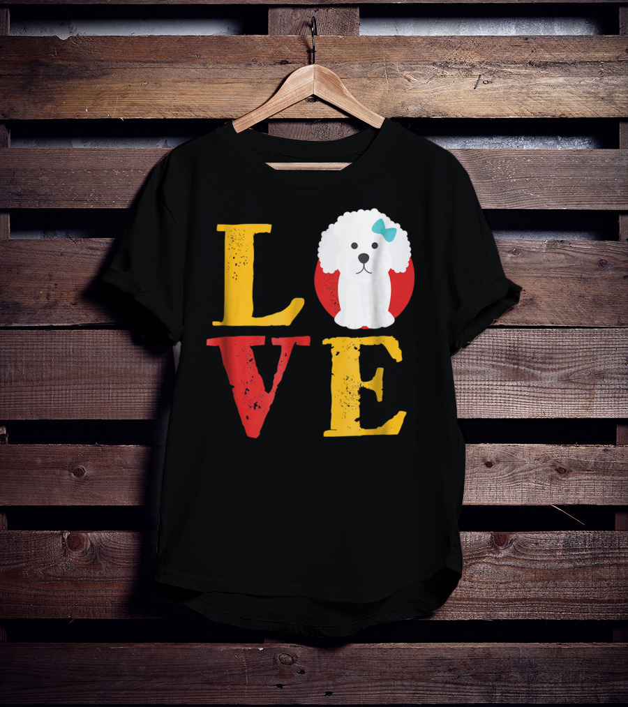 LOVE Bichon Frise Puppy With Blue Bow T-Shirt
