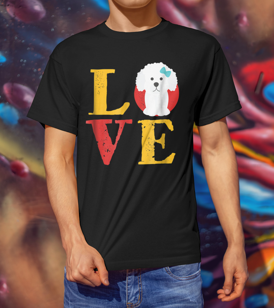 LOVE Bichon Frise Puppy With Blue Bow T-Shirt