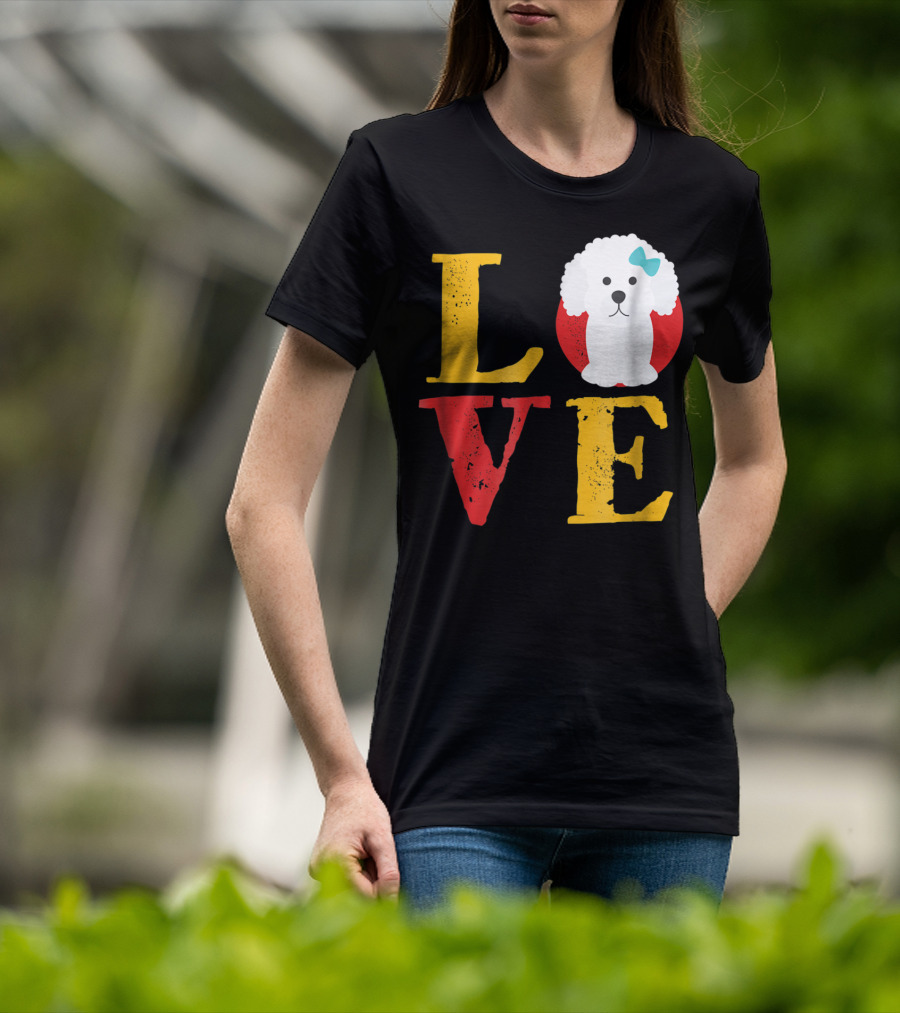LOVE Bichon Frise Puppy With Blue Bow T-Shirt