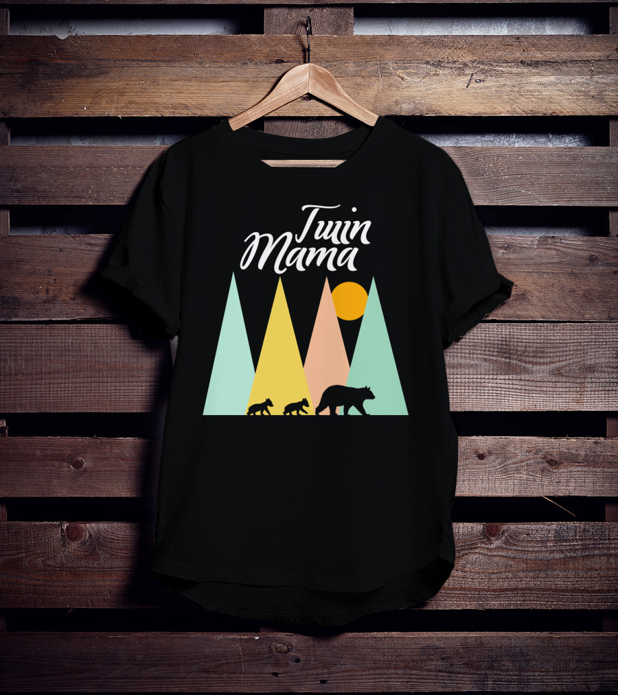 Twin Mama Bear Camping With Cubs In Forest T-Shirt
