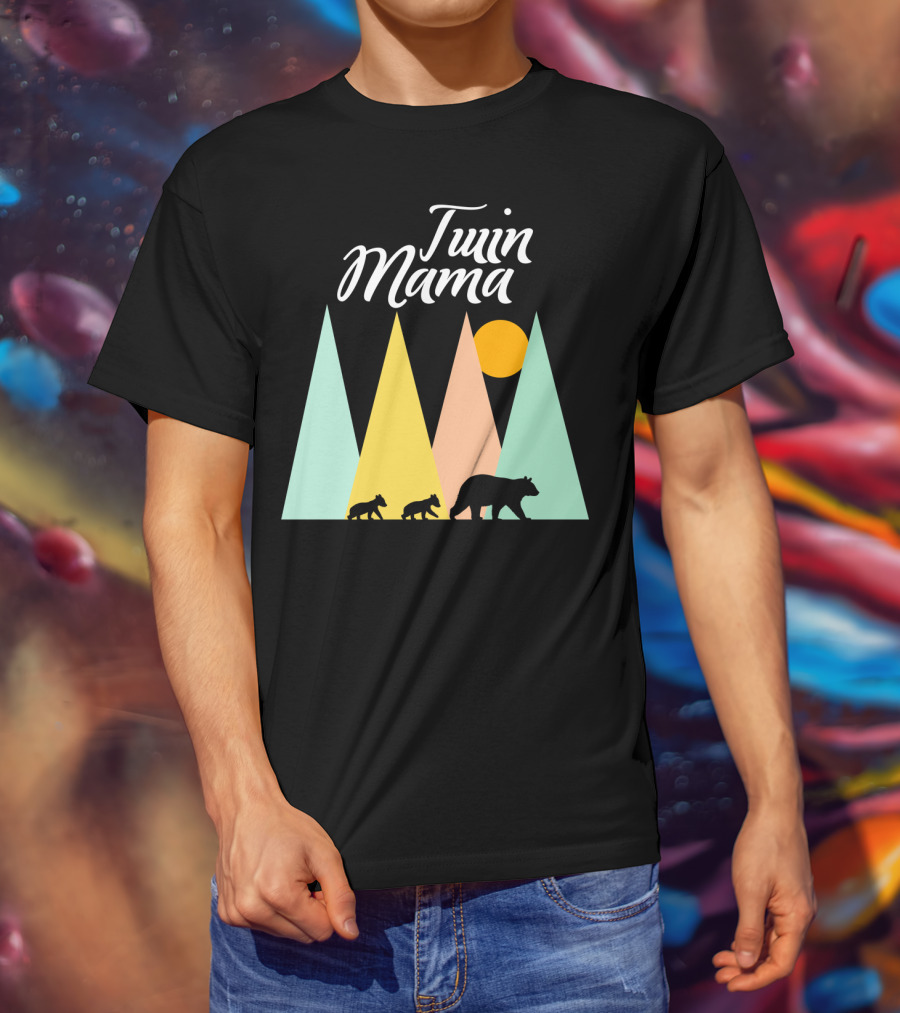 Twin Mama Bear Camping With Cubs In Forest T-Shirt