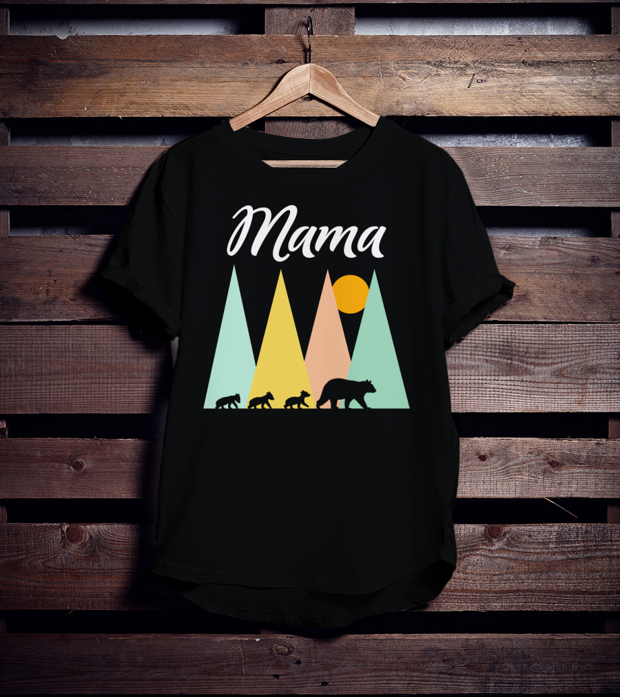 Mama Bear With Three Cubs Camping In The Mountains T-Shirt