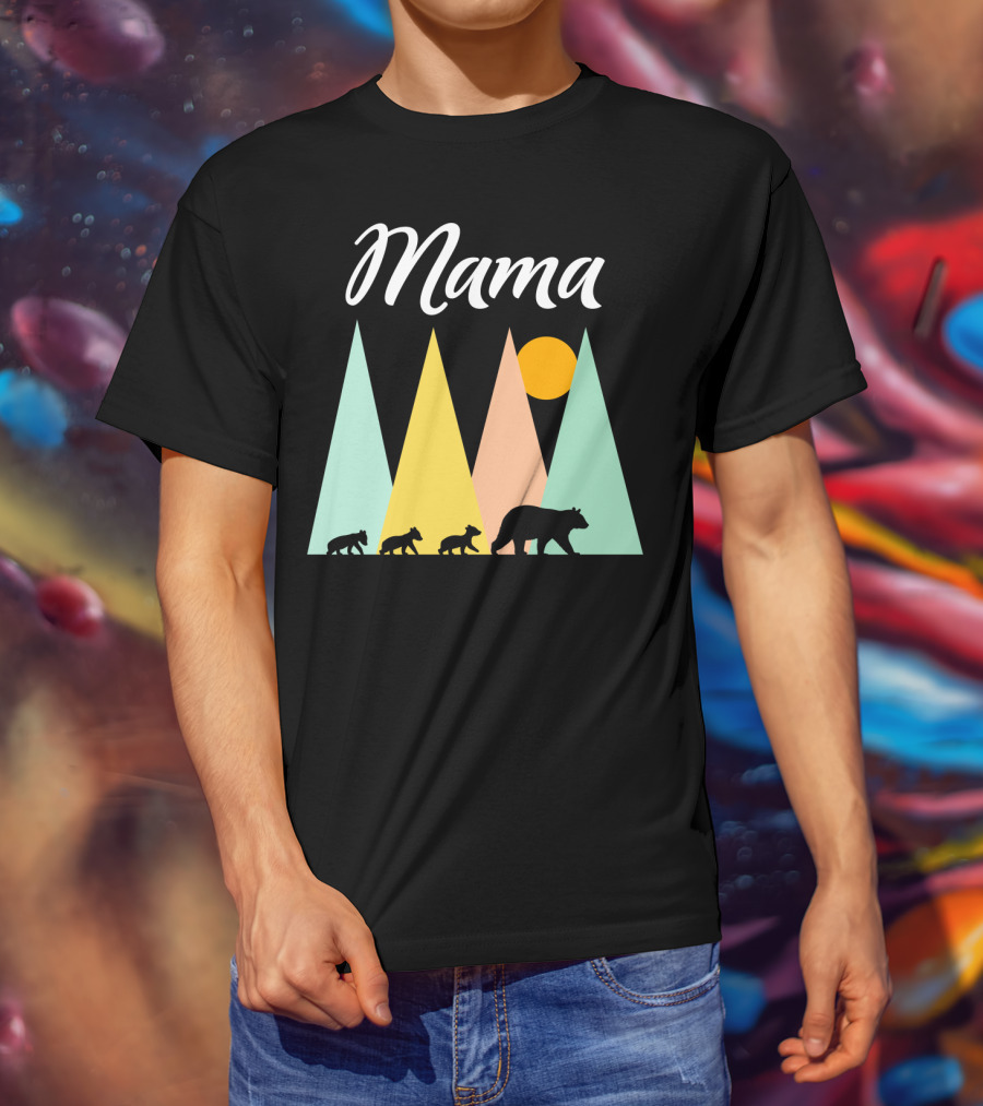 Mama Bear With Three Cubs Camping In The Mountains T-Shirt