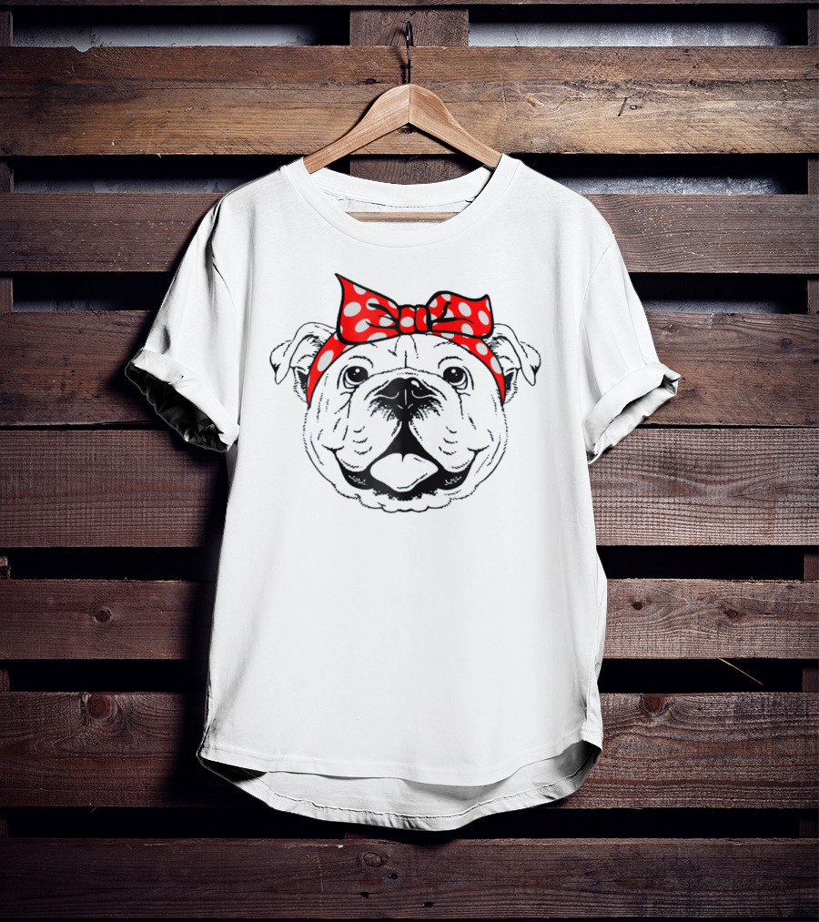 Bulldog Mom Funny Dog Red Polka Dot Bow T-Shirt