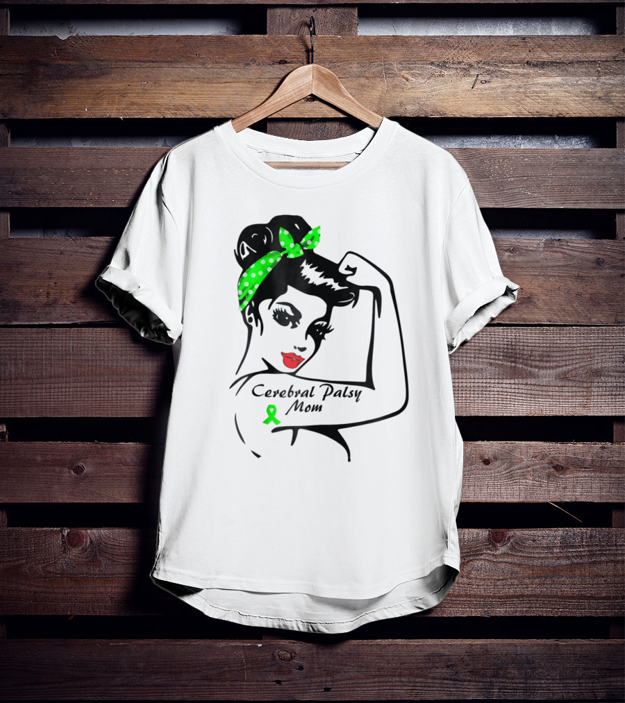 Cerebral Palsy Mom Strong Ribbon Green Polka Dot Bandana T-Shirt