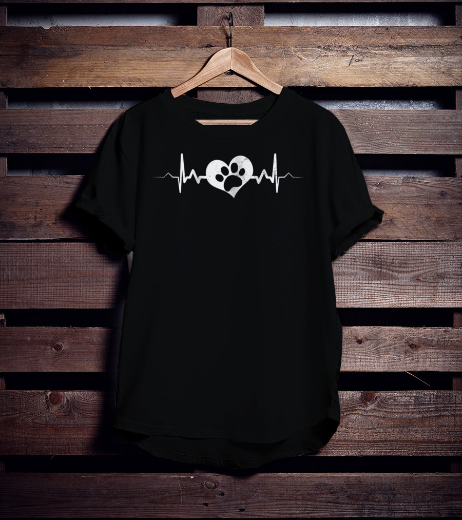 Dog Paw Heartbeat Heart Love Mom Adopt Rescue Iconic T-Shirt