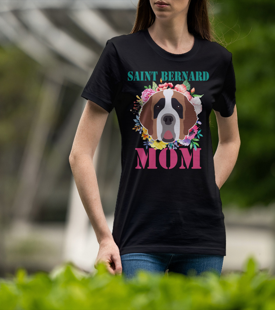 Saint Bernard Mom Floral Puppy Pet Lover T-Shirt