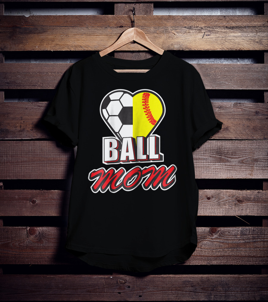 Ball Mom Love Soccer Softball Heart Tops T-Shirt