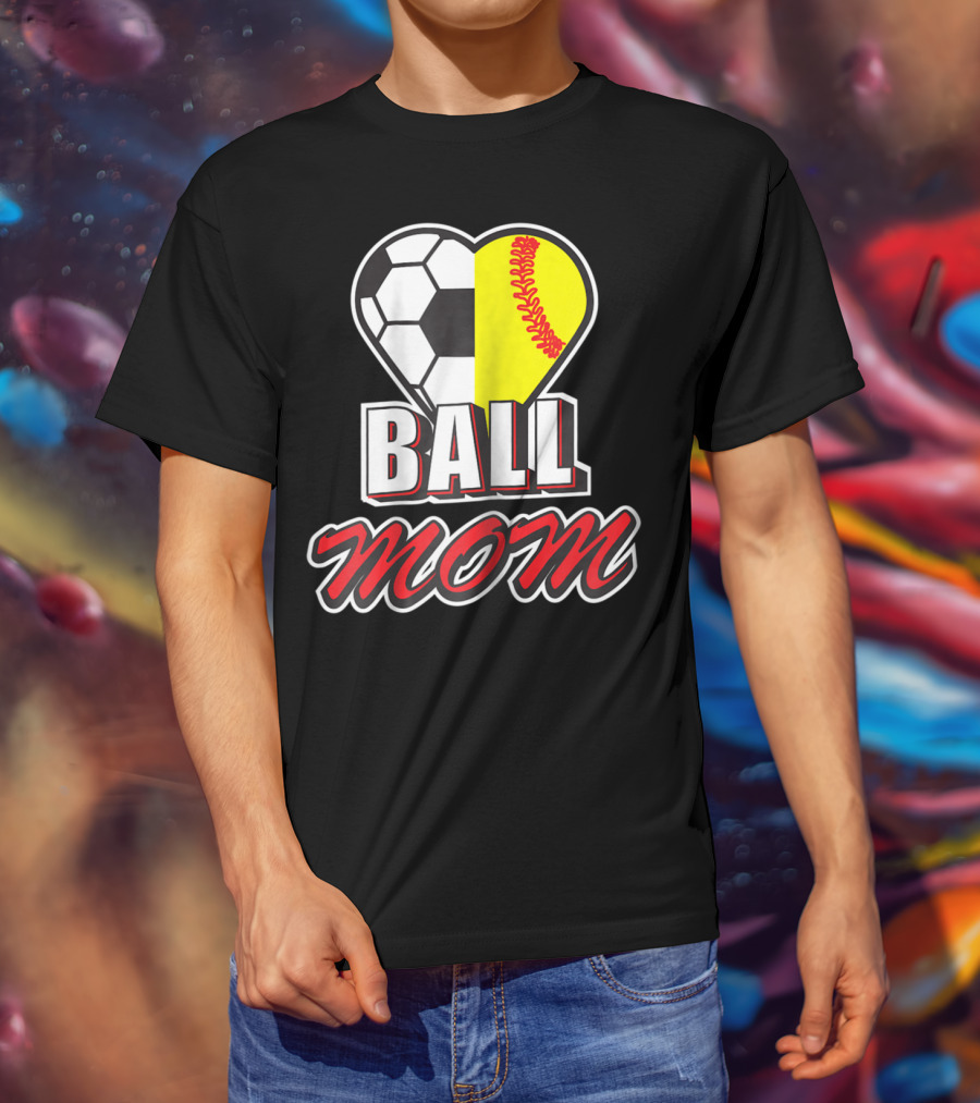 Ball Mom Love Soccer Softball Heart Tops T-Shirt