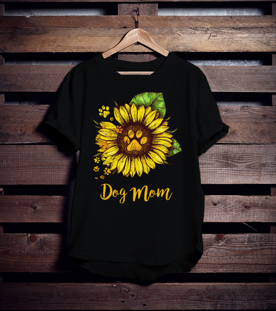 Dog Mom Sunflower With Dog Paw Prints T-Shirt