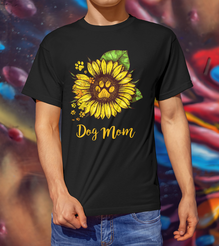 Dog Mom Sunflower With Dog Paw Prints T-Shirt