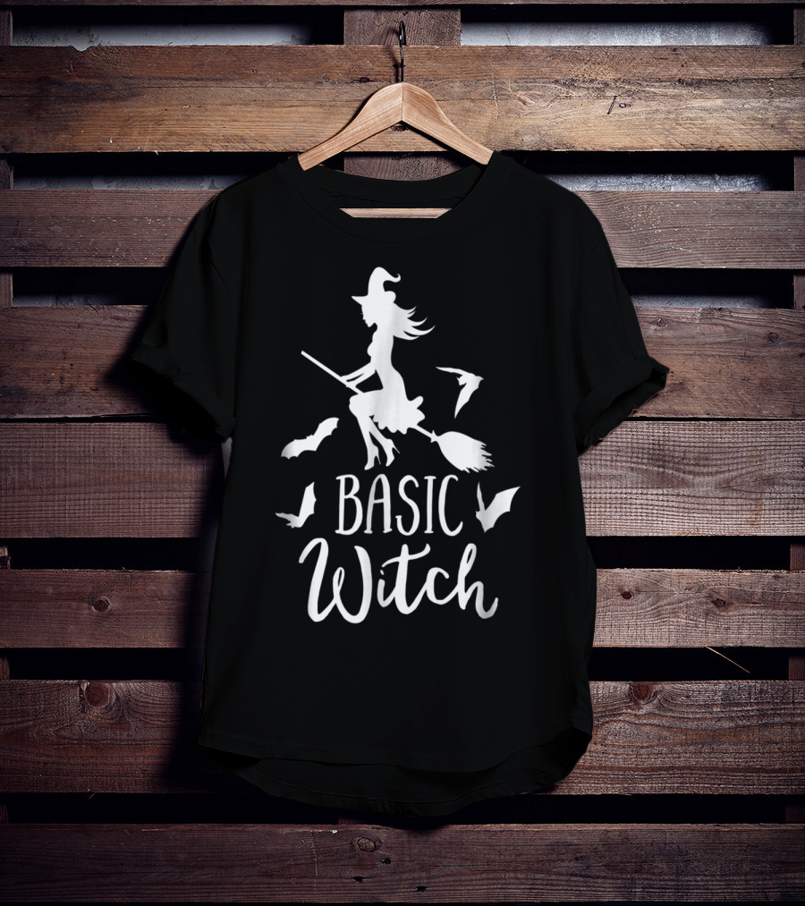 Basic Witch Halloween Wife Mom Teacher Bat Broom Battling Witch T-Shirt