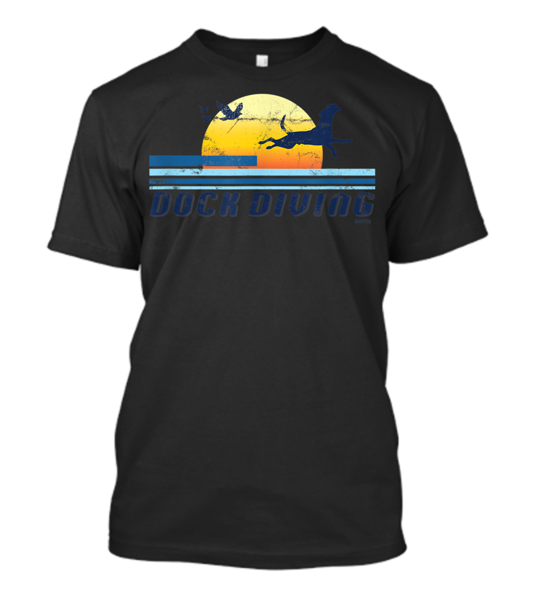 Dock Diving Jumping Dog Mom Dad Retro Sunset T-Shirt