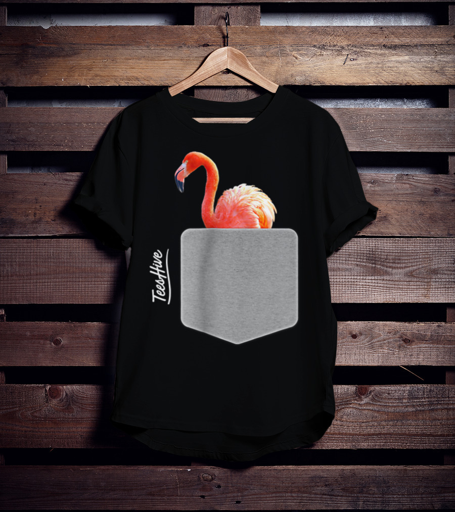 TeesHive Funny Flamingo Pocket Flamingo Mom Cute Flamingo Lover T-Shirt