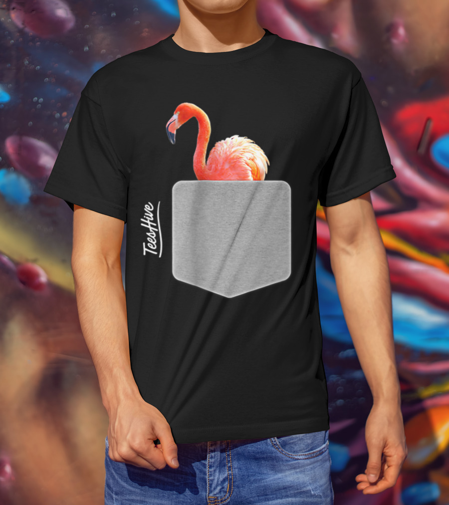 TeesHive Funny Flamingo Pocket Flamingo Mom Cute Flamingo Lover T-Shirt