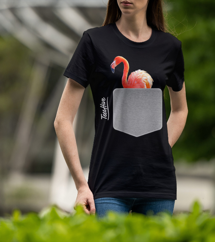 TeesHive Funny Flamingo Pocket Flamingo Mom Cute Flamingo Lover T-Shirt