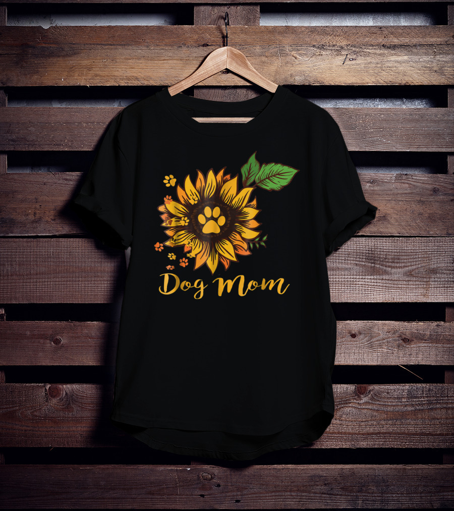 Dog Mom Sunflower Paw Print Cute Dog Mom T-Shirt
