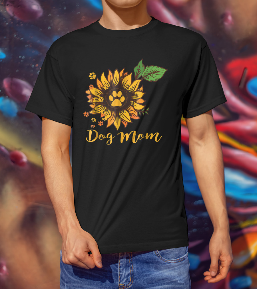 Dog Mom Sunflower Paw Print Cute Dog Mom T-Shirt