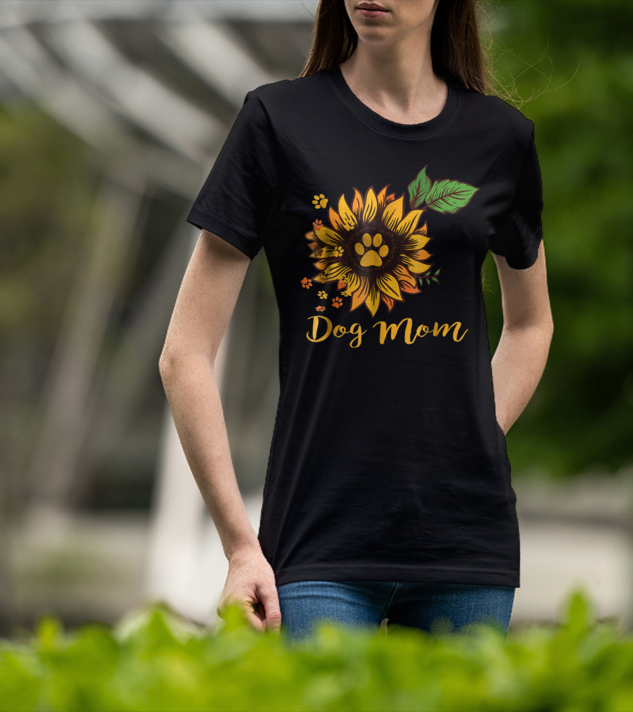 Dog Mom Sunflower Paw Print Cute Dog Mom T-Shirt