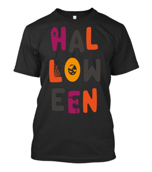 Halloween Cute Teacher Mom Dad Spider Bat Cross Stitched Text T-Shirt