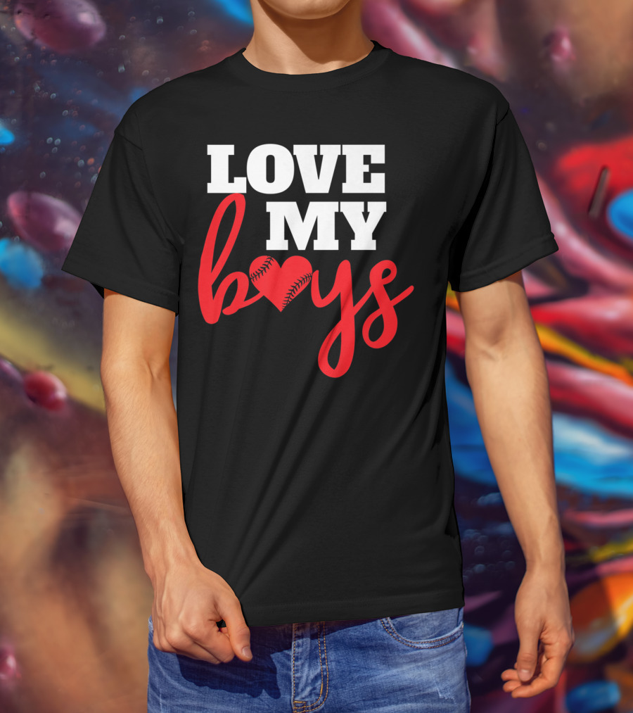 LOVE MY BOYS Baseball Heart T-Shirt