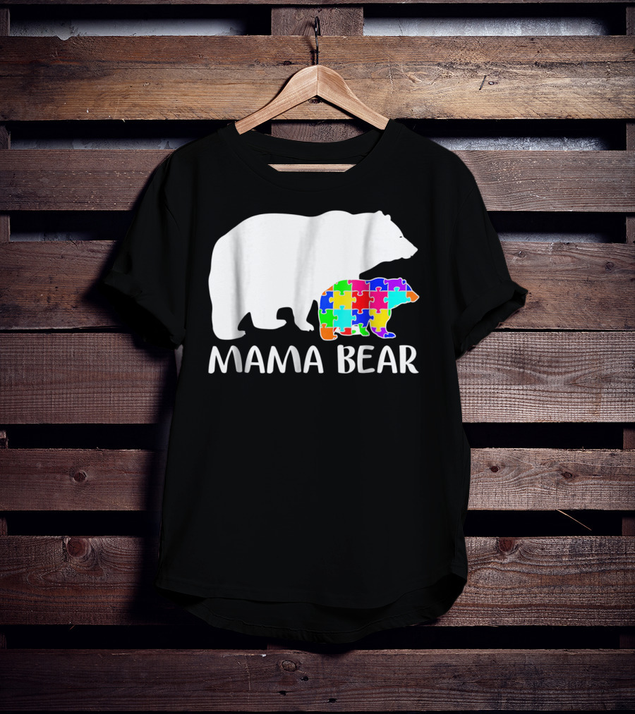 Mama Bear Puzzle Piece Autism Awareness Mother7 T-Shirt