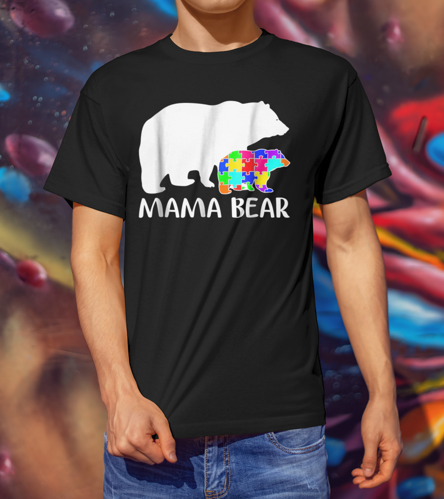 Mama Bear Puzzle Piece Autism Awareness Mother7 T-Shirt