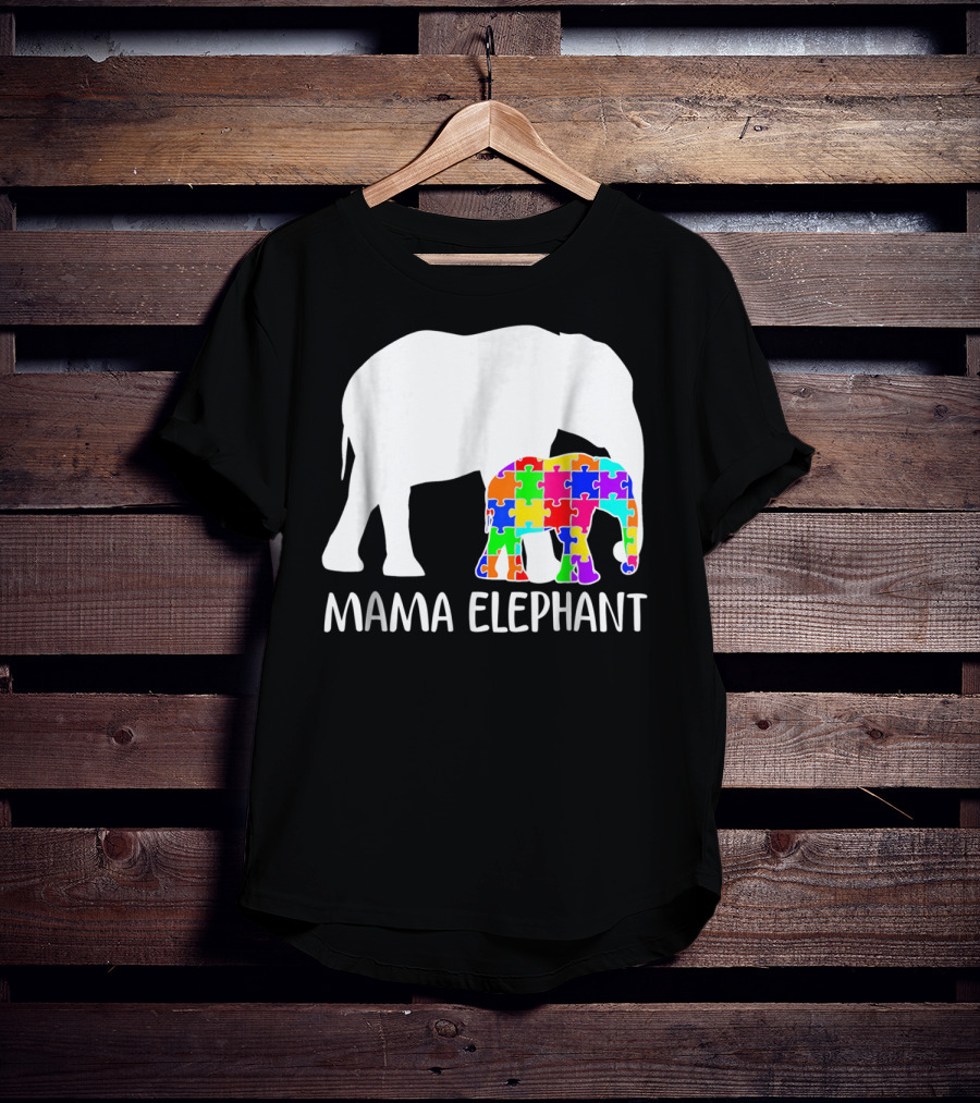Mama Elephant Autism Awareness Puzzle Elephant Mother T-Shirt