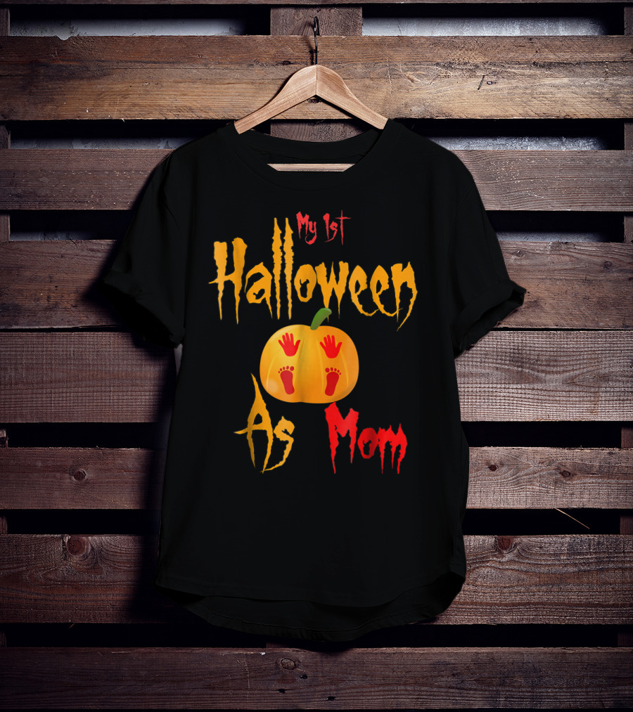 My 1st Halloween As Mom Pumpkin With Baby Footprints And Handprints T-Shirt