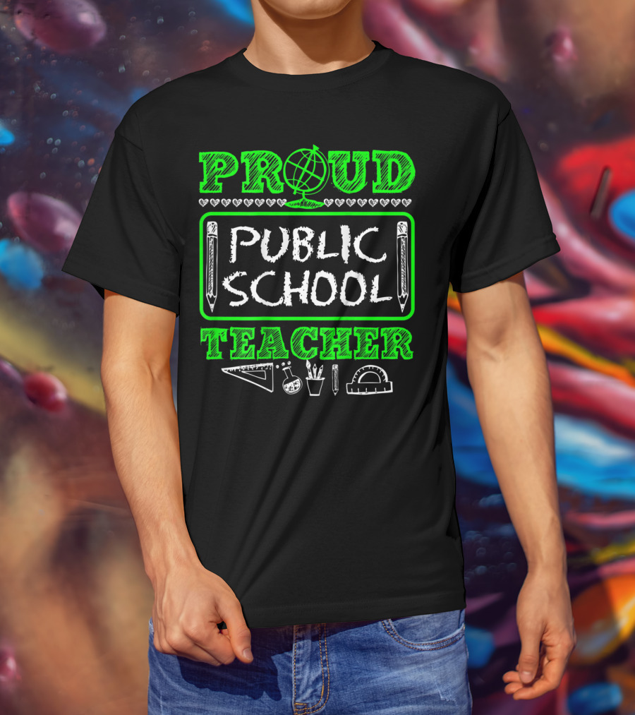 Proud Public School Teacher Educational Icons Heart Accents T-Shirt