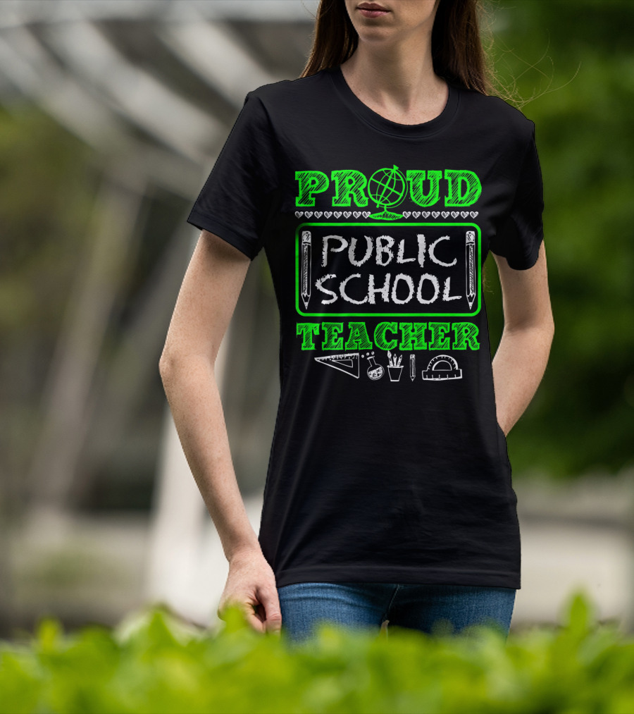 Proud Public School Teacher Educational Icons Heart Accents T-Shirt
