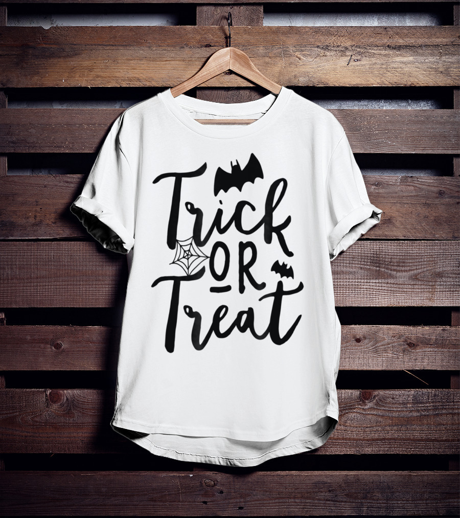 Trick Or Treat Halloween Kids Dad Teacher Mom Wife4 Spooky Bat And Cobweb T-Shirt