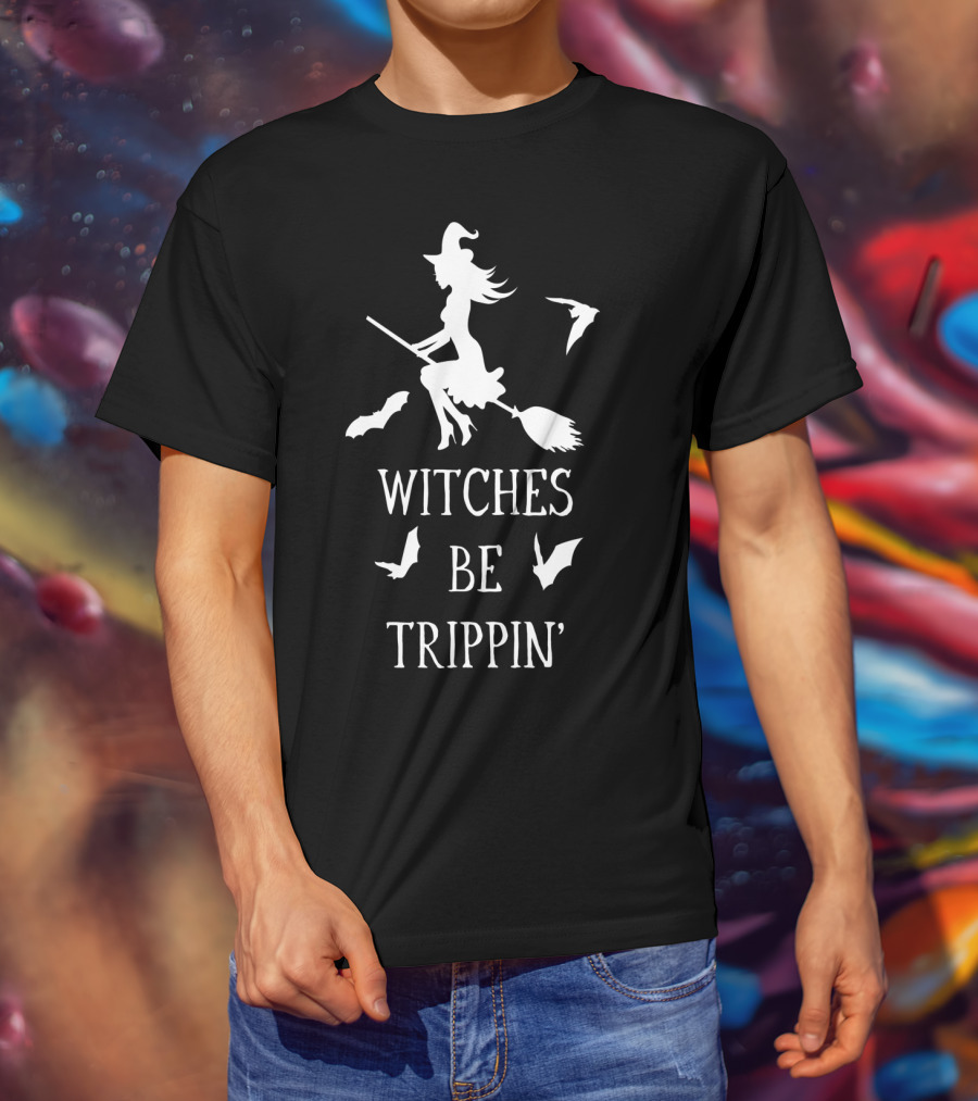 Witches Be Trippin Halloween Mom Teacher9 Spooky Bats And Witch T-Shirt