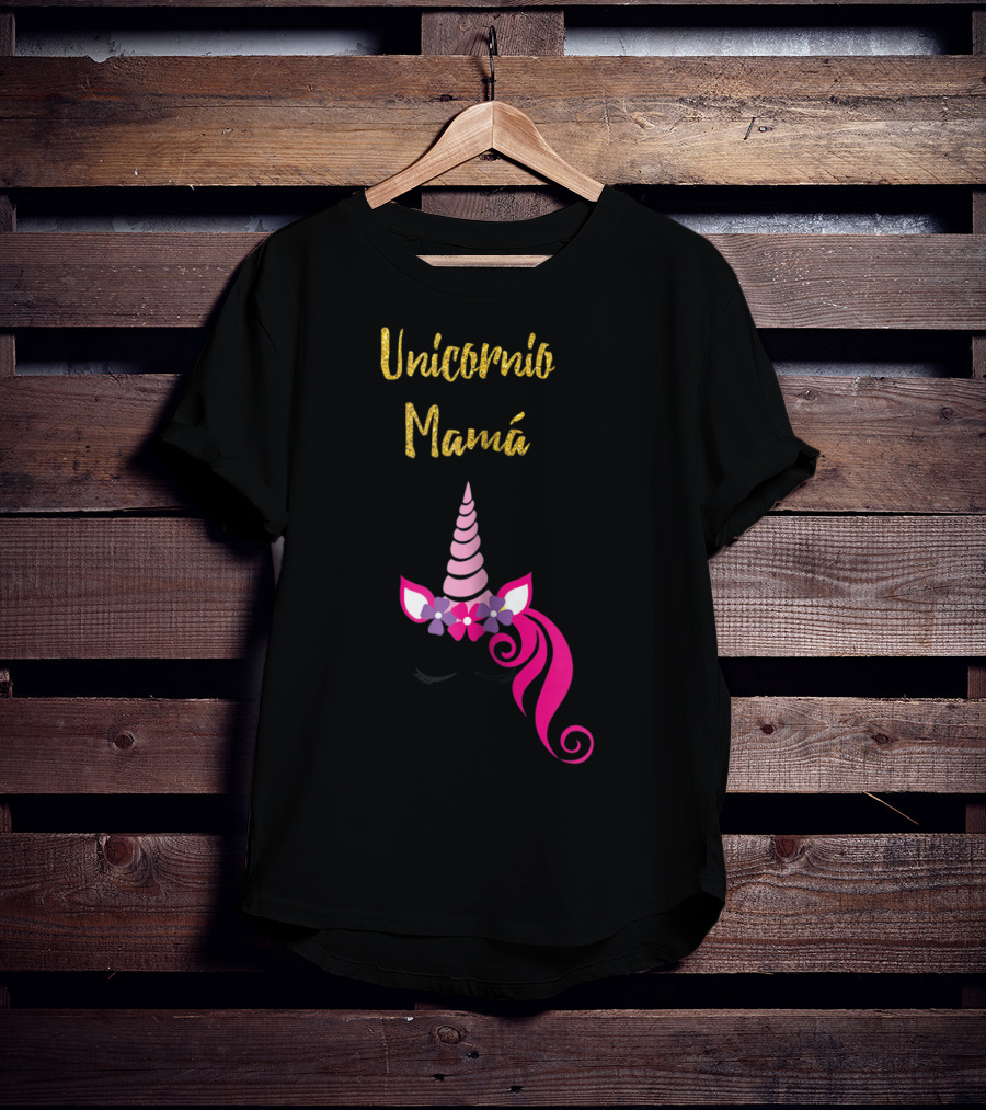 Unicornio Mamá Spanish Unicornio Mom With Pink Horn And Flowers T-Shirt