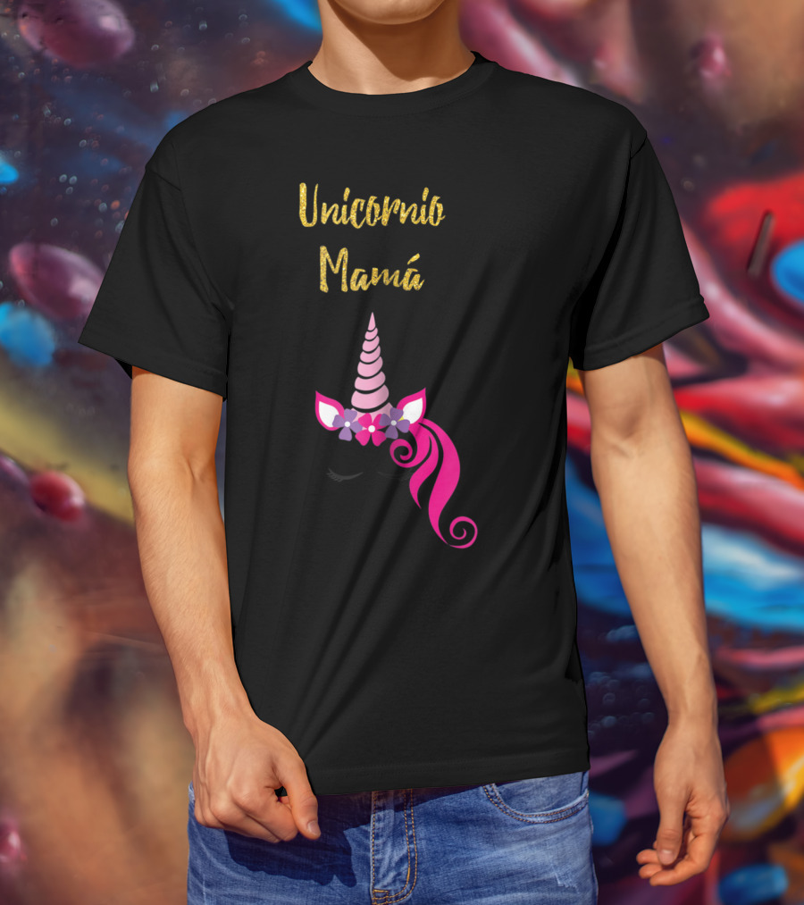 Unicornio Mamá Spanish Unicornio Mom With Pink Horn And Flowers T-Shirt
