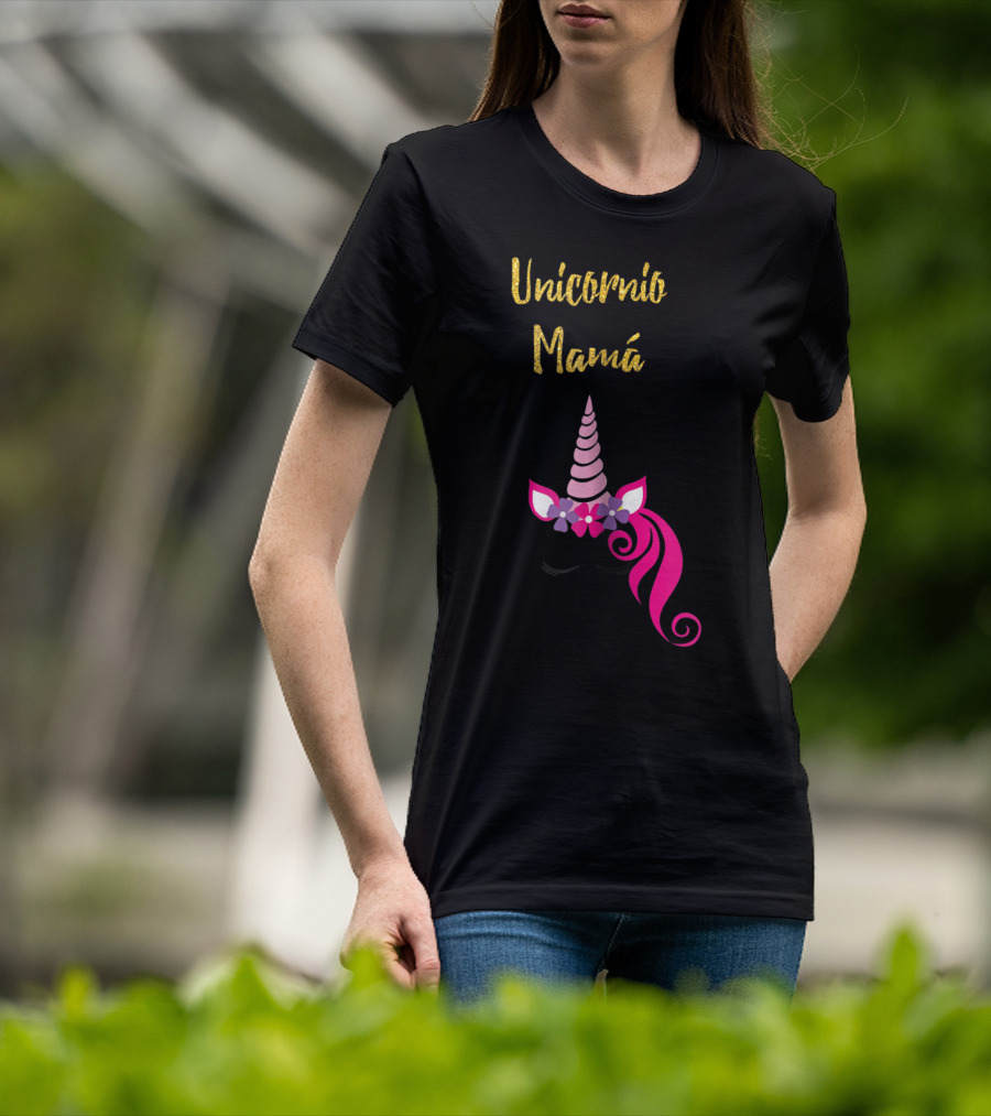 Unicornio Mamá Spanish Unicornio Mom With Pink Horn And Flowers T-Shirt