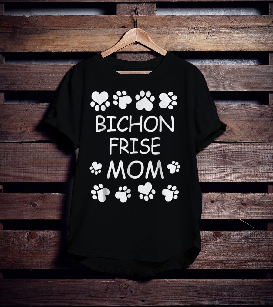 Bichon Frise Mom Paw Prints Hearts Christmas Birthday T-Shirt
