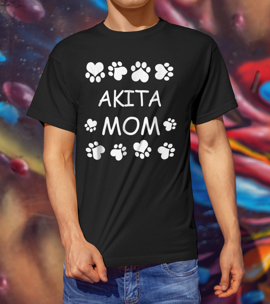 Akita Mom Paw Prints Hearts Christmas Birthday T-Shirt