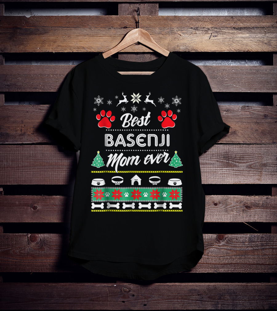 Best Basenji Mom Ever Christmas Paw Prints T-Shirt