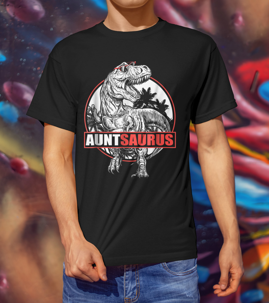 AuntSaurus Dinosaur Aunt Saurus T-Rex Glasses Jungle Circle T-Shirt