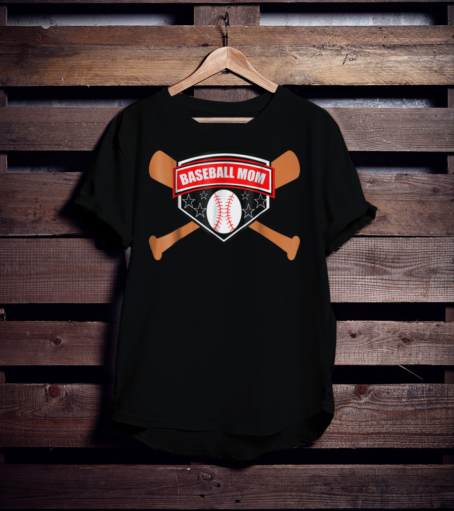 BASEBALL MOM Bat And Ball Stars Shield T-Shirt