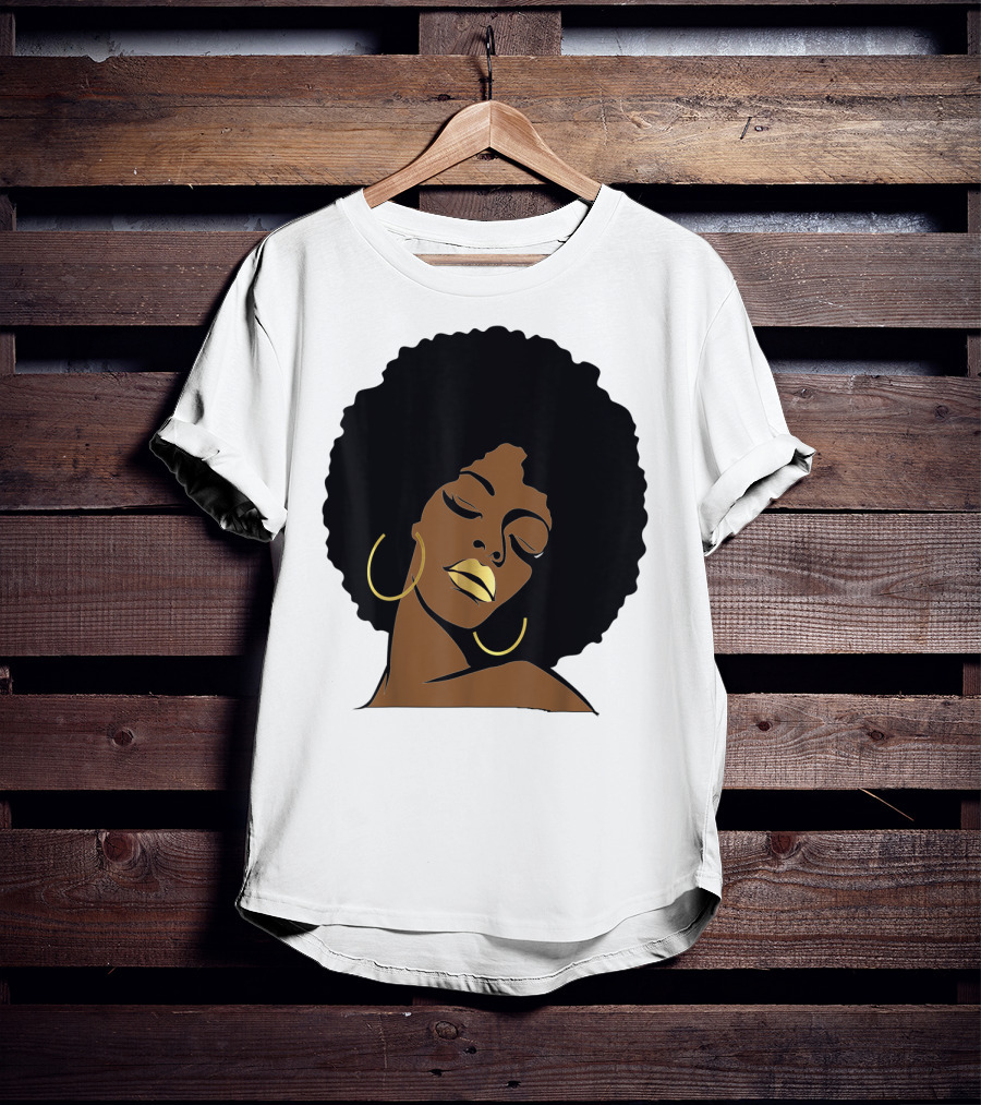 Black Girl Magic Afro Diva Gold Lips Melanin Mom Wife37 Bold Gold Accents T-Shirt