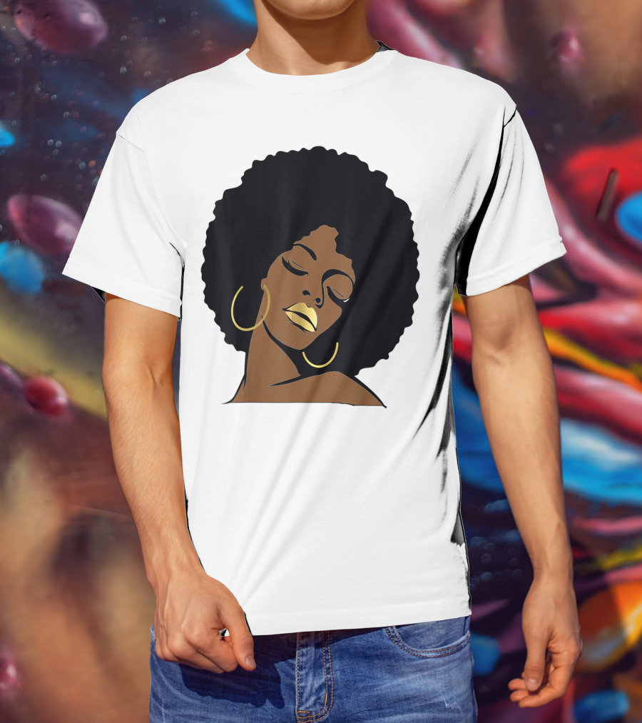 Black Girl Magic Afro Diva Gold Lips Melanin Mom Wife37 Bold Gold Accents T-Shirt