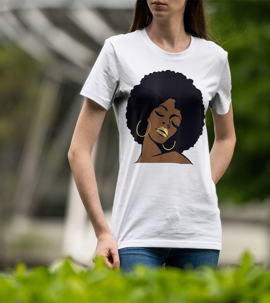 Black Girl Magic Afro Diva Gold Lips Melanin Mom Wife37 Bold Gold Accents T-Shirt