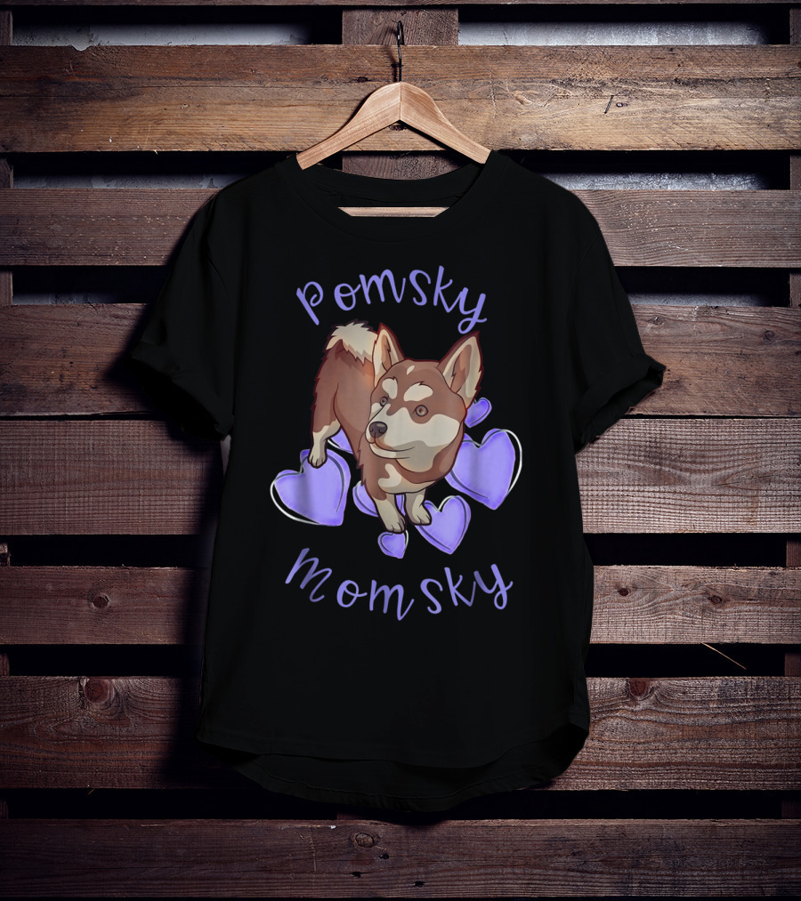 Pomsky Momsky Cute Pomsky With Purple Hearts T-Shirt